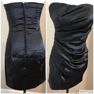Maddy Paige Black Satin Strapless Cocktail Dress